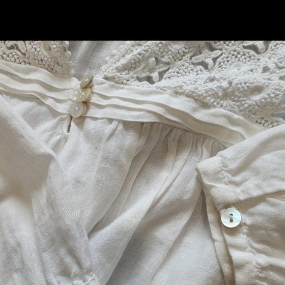 MALVIN I Love Linen Women SZ Sm. 100% linen crochet boho pearl button Peasant - Picture 5 of 11